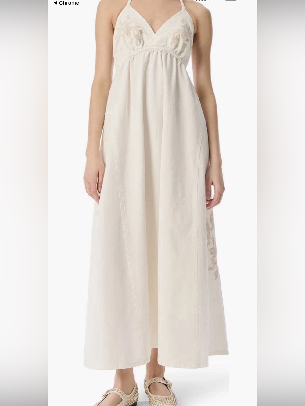 Robert Rodriguez Cream Halter Slip Dress with Embroidered Detail
